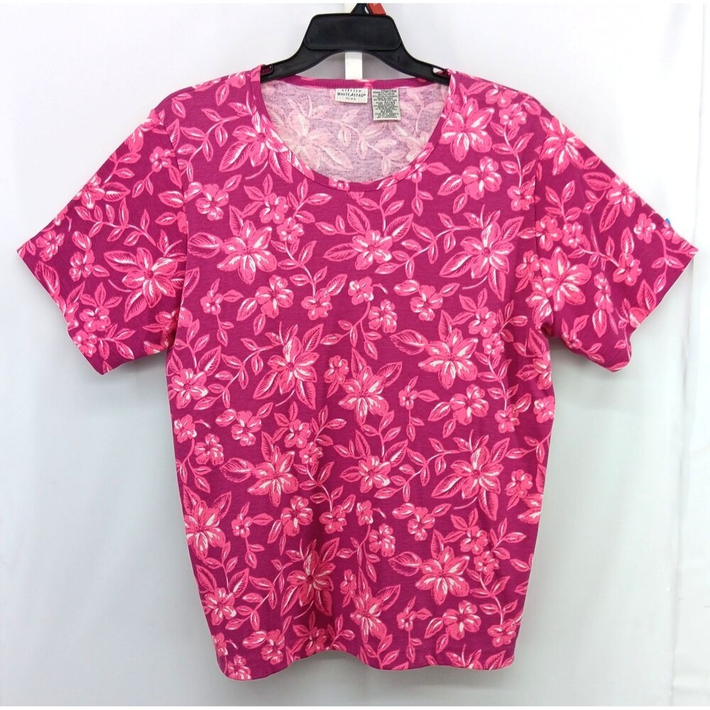 White Stag Shirt Womens Size 22W/24W Purple Pink Floral Short Sleeve Round Neck
